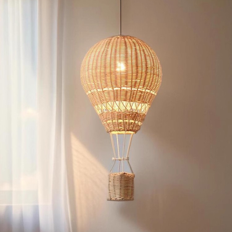 Baby Nursery Decor Girl - โคมไฟระย้ารูปบอลลูนลมร้อน LED สำหรับห้องเด็ก โคมไฟหวายทำมือ งานฝีมือ ตกแต่งบ้าน