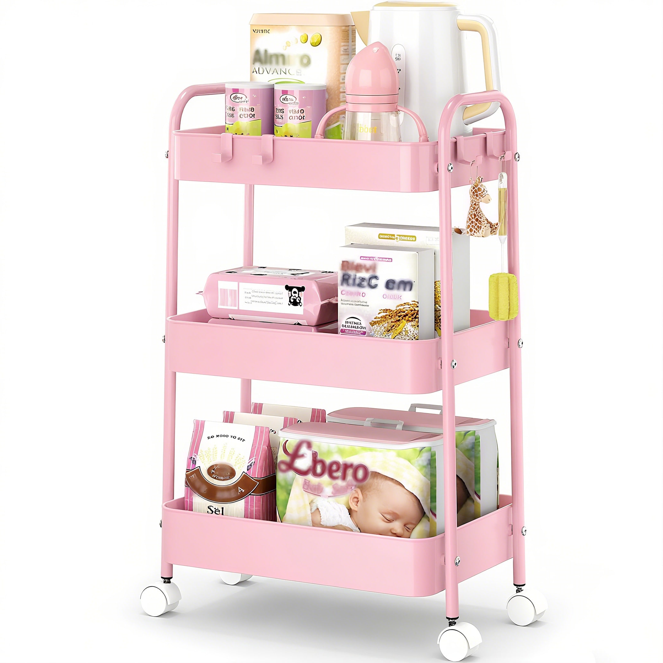 รถเข็นโลหะ 3 ชั้นพร้อมล้อเลื่อ - Baby Nursery Trolley บทวิจารณ์และราคา