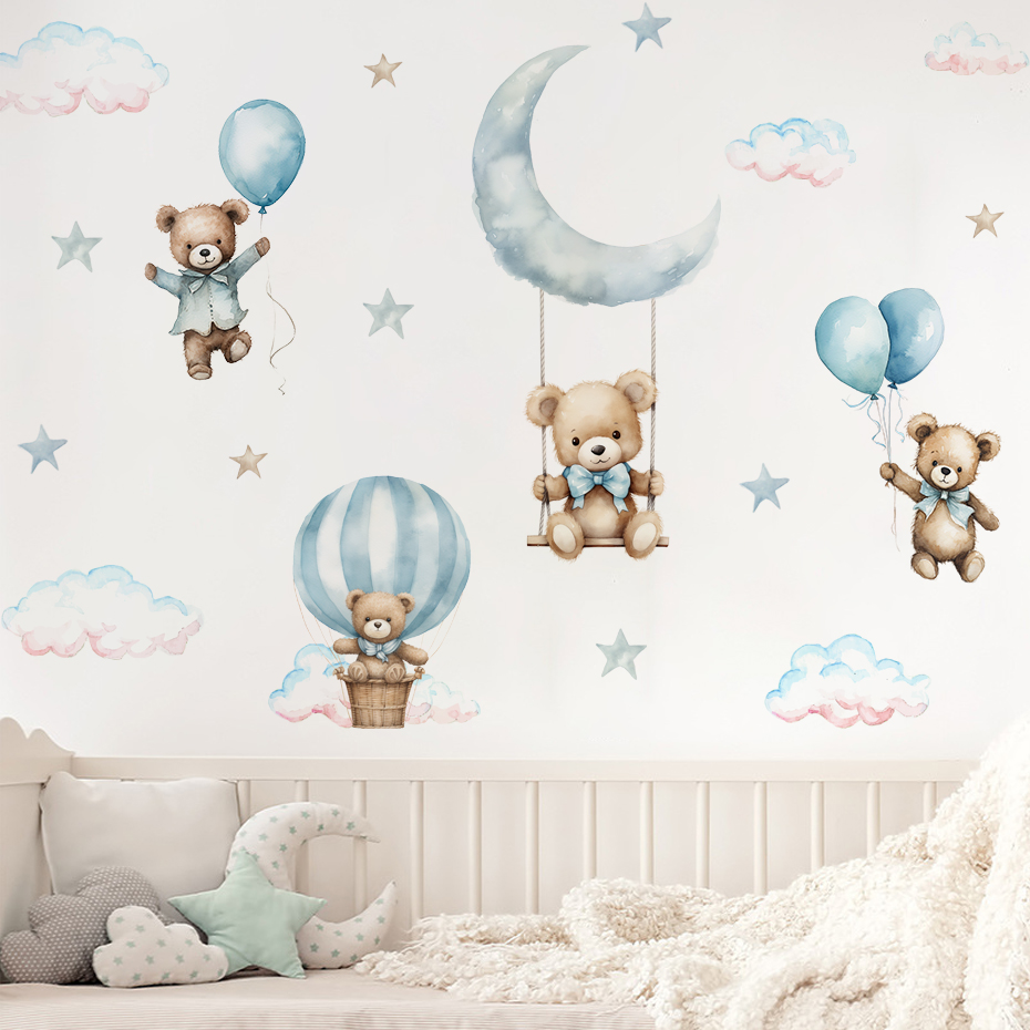 สีน้ําหมี Hot Air บอลลูน Cloud - Baby Nursery Boy บทวิจารณ์และราคา