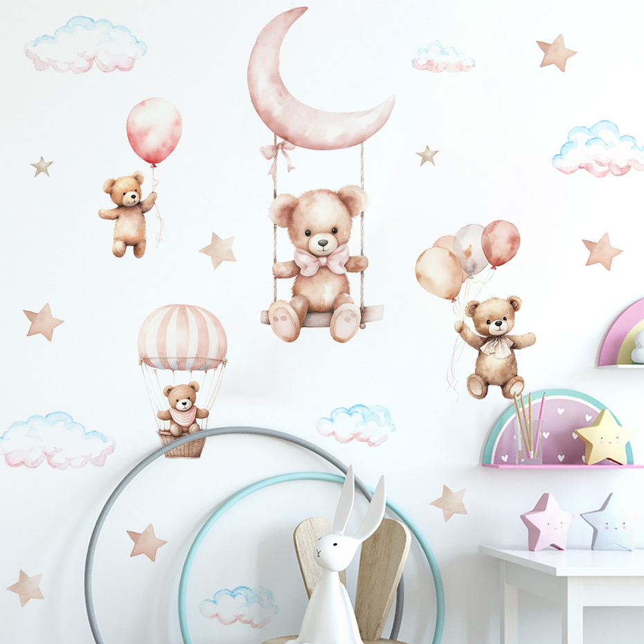 สีน้ําหมี Hot Air บอลลูน Cloud - Baby Nursery Boy บทวิจารณ์และราคา
