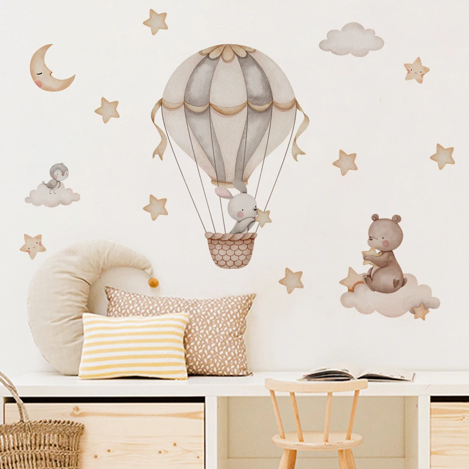 สีน้ําหมี Hot Air บอลลูน Cloud - Baby Nursery Boy บทวิจารณ์และราคา