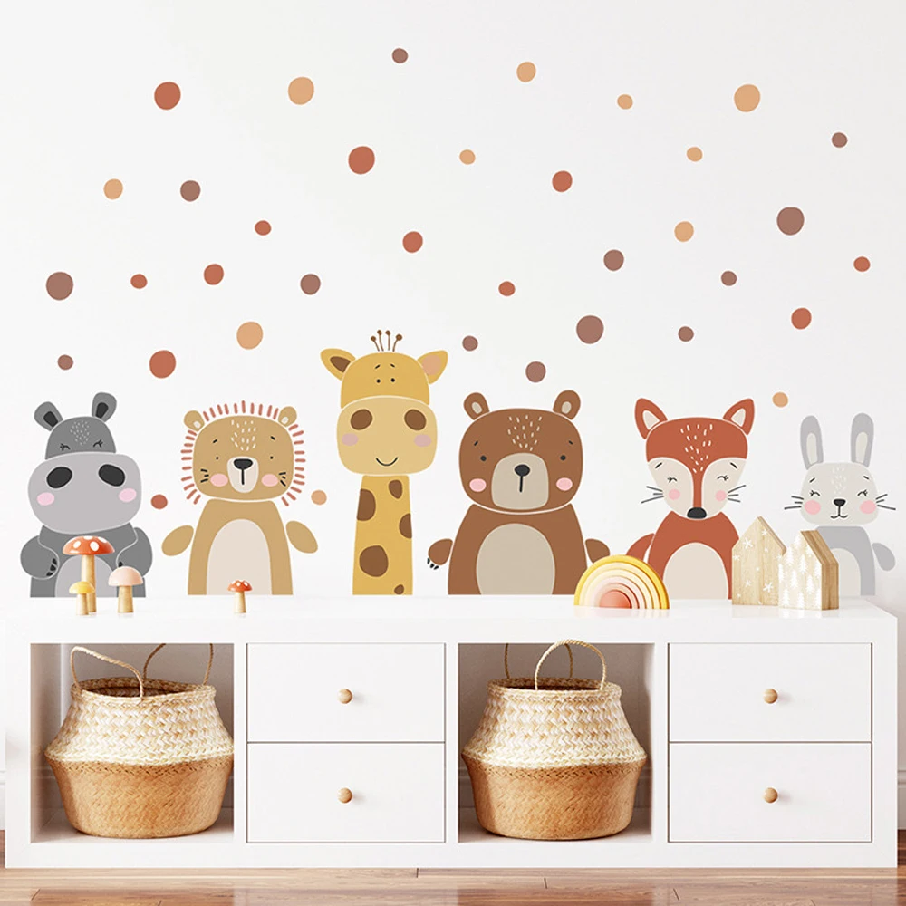 Boho น่ารักยีราฟหมีสัตว์ Dots  - Baby Nursery Peel And Stick Wallpaper บทวิจารณ์และราคา