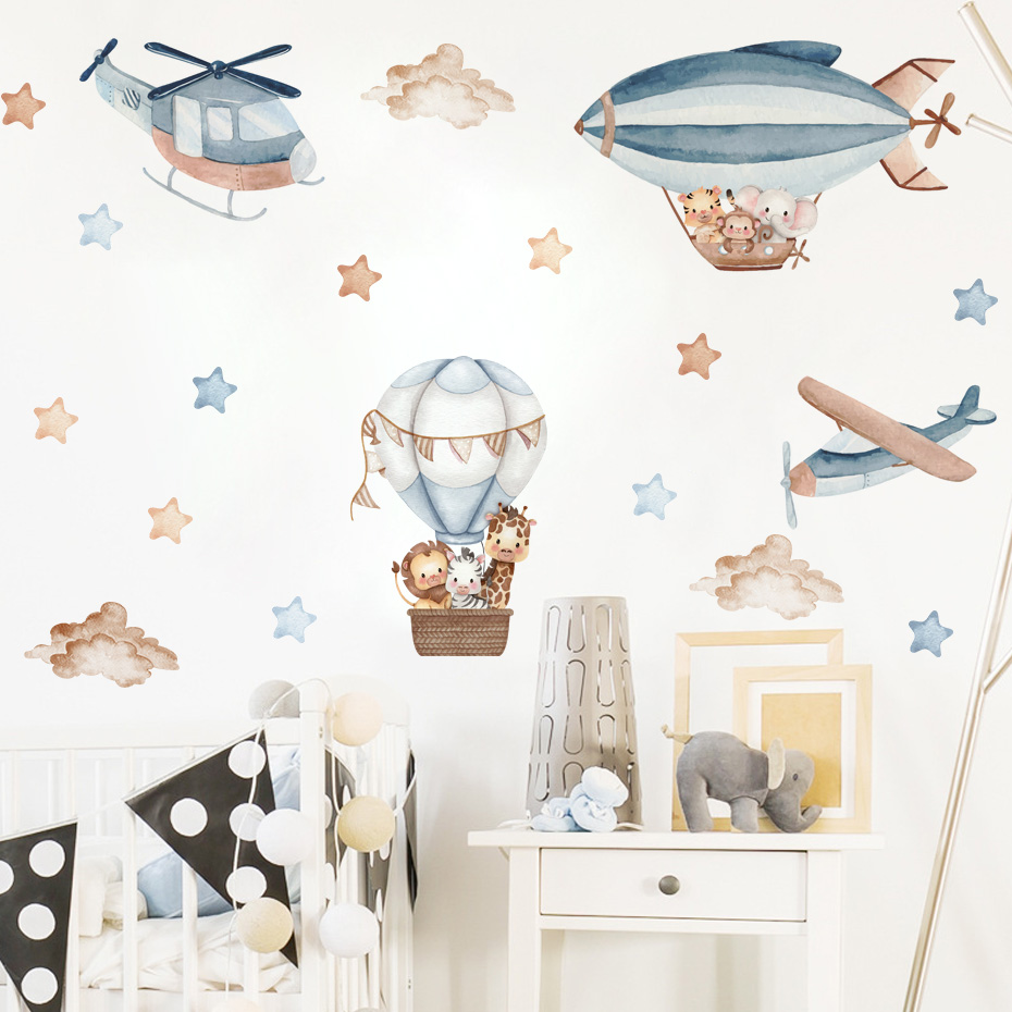 สีน้ําสัตว์ Hot Air บอลลูนเมฆส - Baby Nursery Boy บทวิจารณ์และราคา