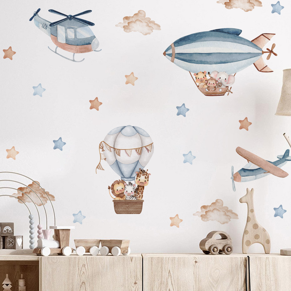 สีน้ําสัตว์ Hot Air บอลลูนเมฆส - Baby Nursery Boy บทวิจารณ์และราคา