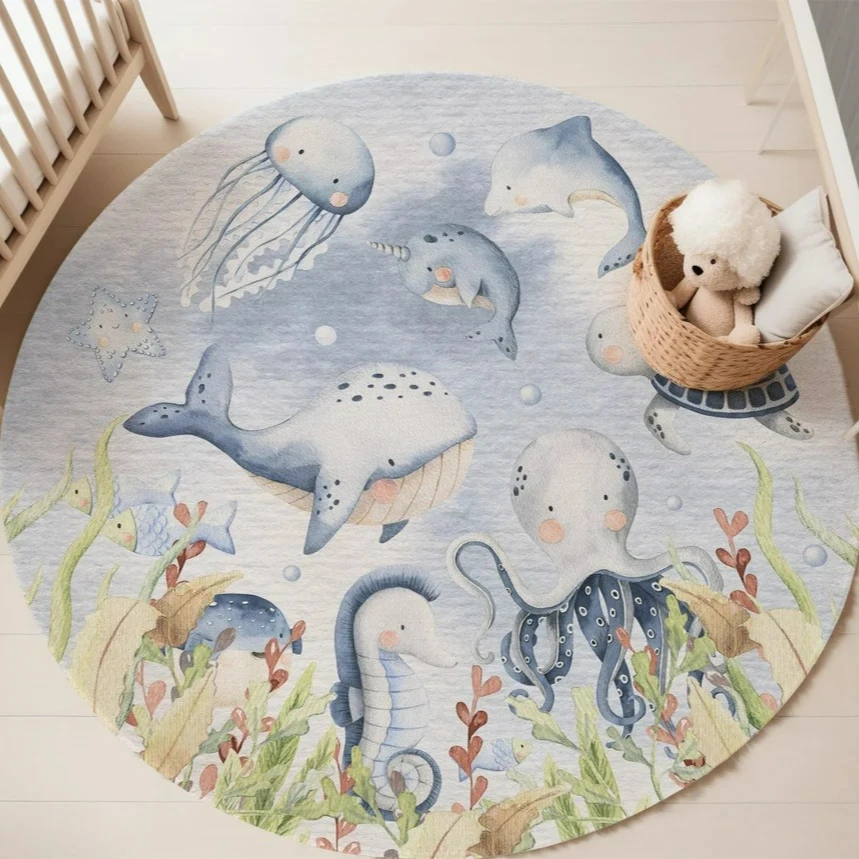 พรมลายสัตว์ทะเลสีฟ้า สำหรับห้อ - Baby Nursery Decor Girl บทวิจารณ์และราคา